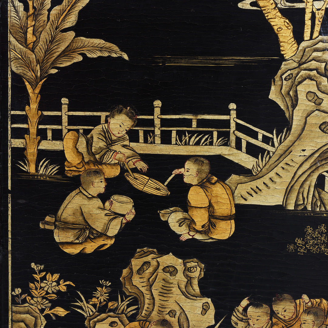 Artwork Detail From Antique Chinese Export Black & Gilt Lacquer Screen | Indigo Antiques
