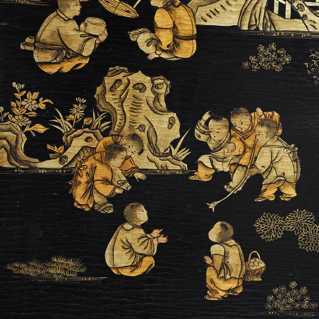 Artwork Detail From Antique Chinese Export Black & Gilt Lacquer Screen | Indigo Antiques