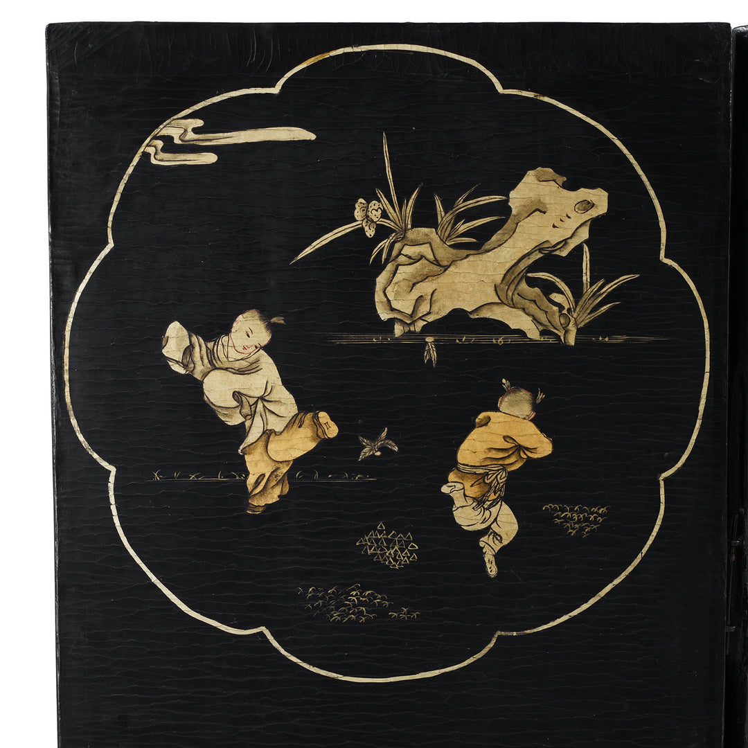 Artwork Detail From Antique Chinese Export Black & Gilt Lacquer Screen | Indigo Antiques