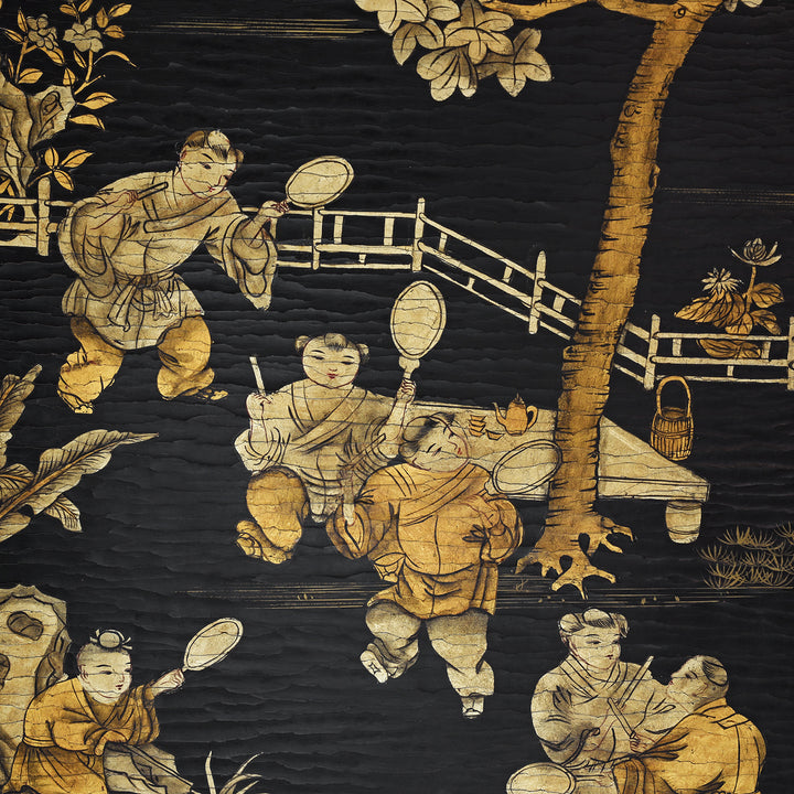 Artwork Detail From Antique Chinese Export Black & Gilt Lacquer Screen | Indigo Antiques