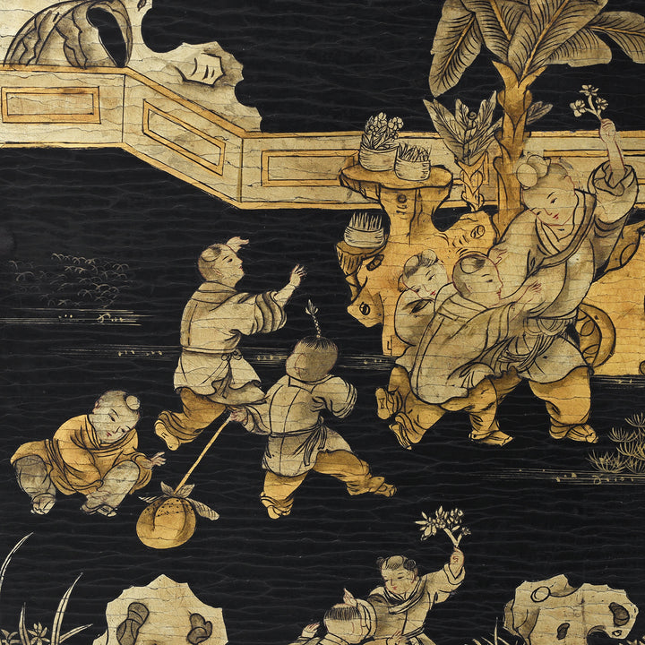 Artwork Detail From Antique Chinese Export Black & Gilt Lacquer Screen | Indigo Antiques