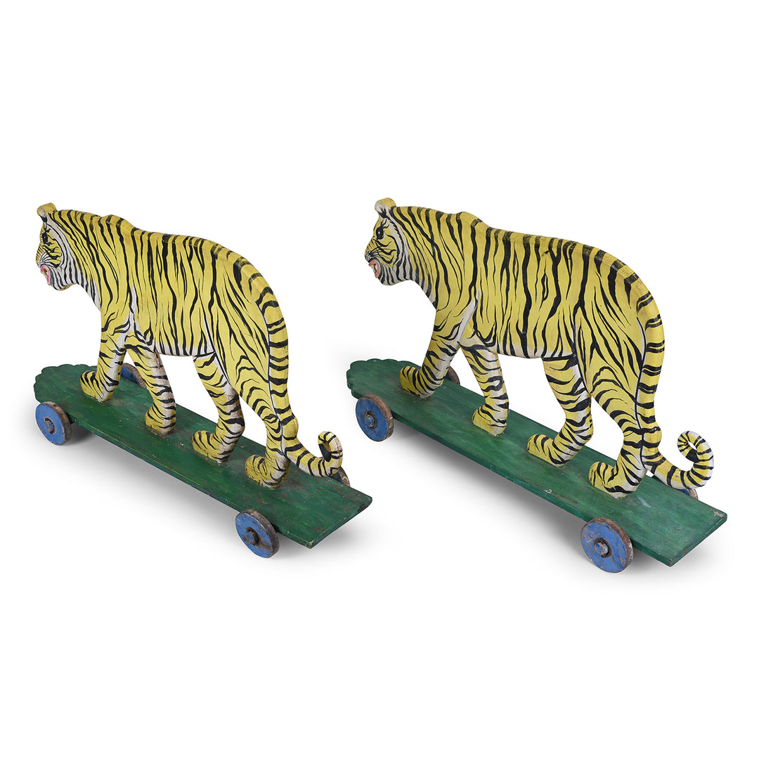 Rear View Of Vintage Painted 'Pull-along' Tigers | Indigo Antiques