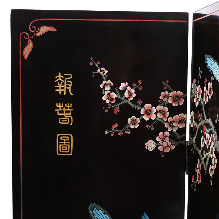 Artwork Detail From Vintage Chinese Lacquer Screen with Birds & Blossom | Indigo Antiques