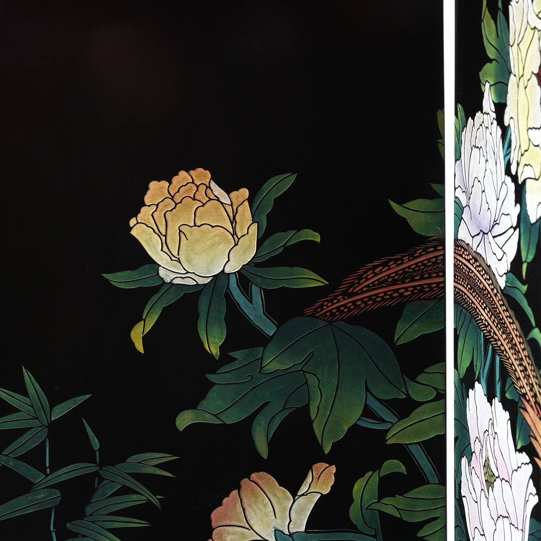 Artwork Detail From Vintage Chinese Lacquer Screen with Birds & Blossom | Indigo Antiques