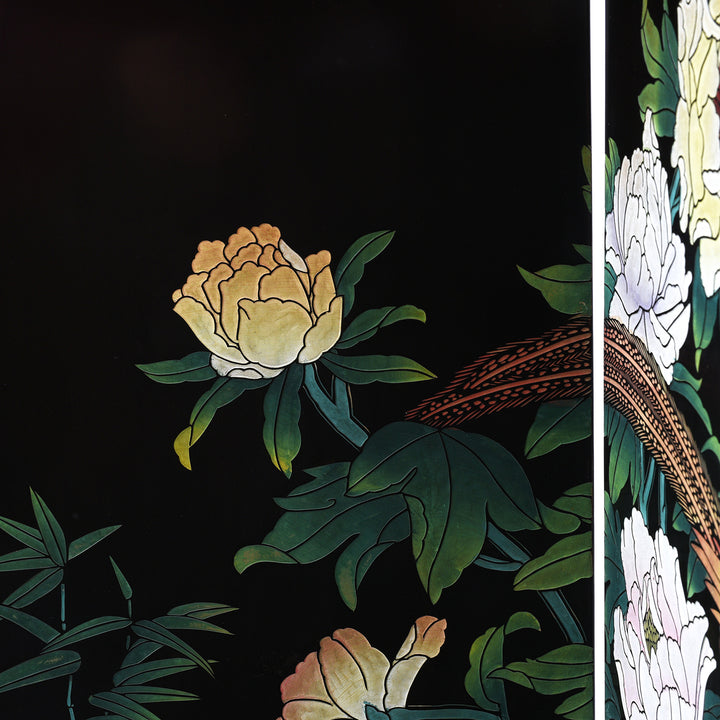 Artwork Detail From Vintage Chinese Lacquer Screen with Birds & Blossom | Indigo Antiques