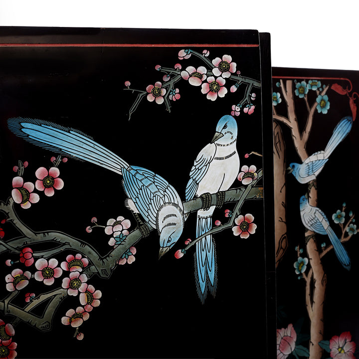 Artwork Detail From Vintage Chinese Lacquer Screen with Birds & Blossom | Indigo Antiques