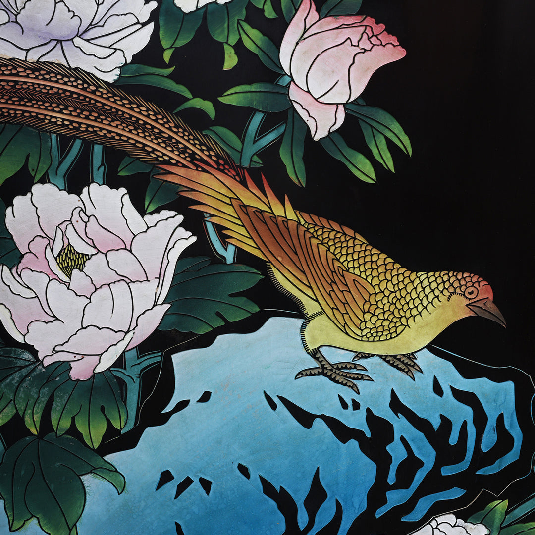 Artwork Detail From Vintage Chinese Lacquer Screen with Birds & Blossom | Indigo Antiques