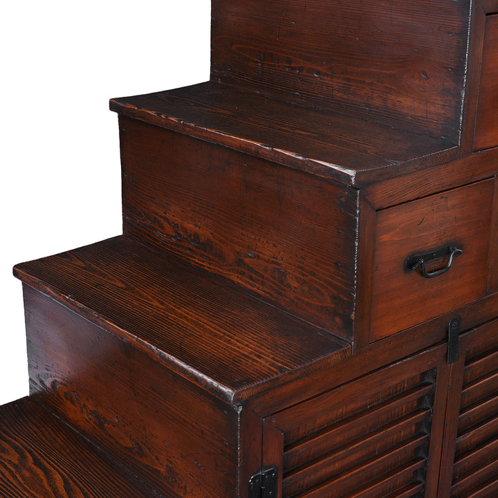 Steps Detail From Antique Japanese Kaidan Dansu (Step Tansu) | Indigo Antiques