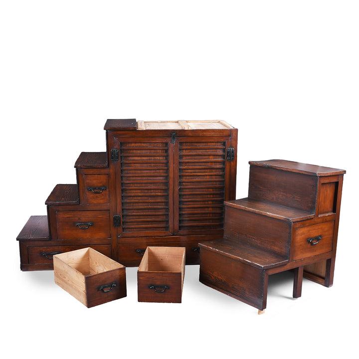 Dissasembled View Of Antique Japanese Kaidan Dansu (Step Tansu) | Indigo Antiques