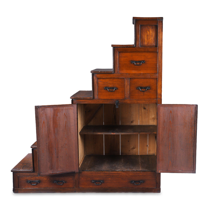 Open Doors View Of Antique Japanese Kaidan Dansu (Step Tansu) | Indigo Antiques