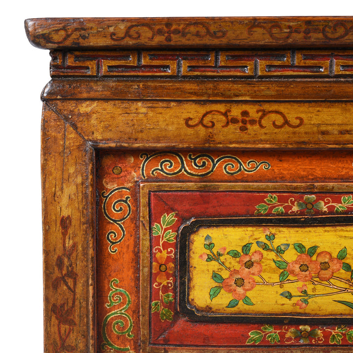 Corner Detail From Antique Tibetan Painted Choksar Prayer Table | Indigo Antiques