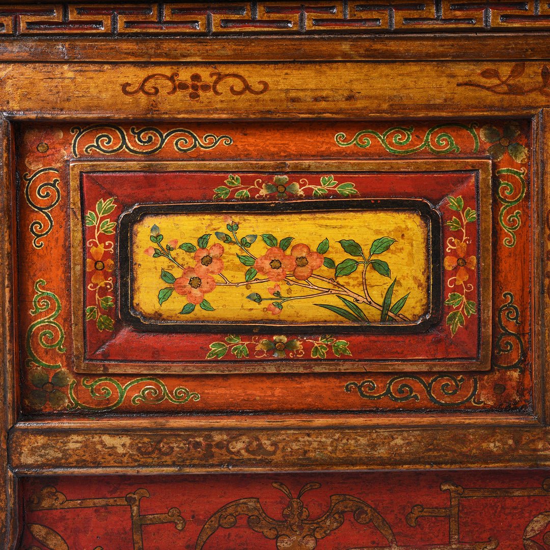 Floral Paintwork Detail Antique Tibetan Painted Choksar Prayer Table | Indigo Antiques