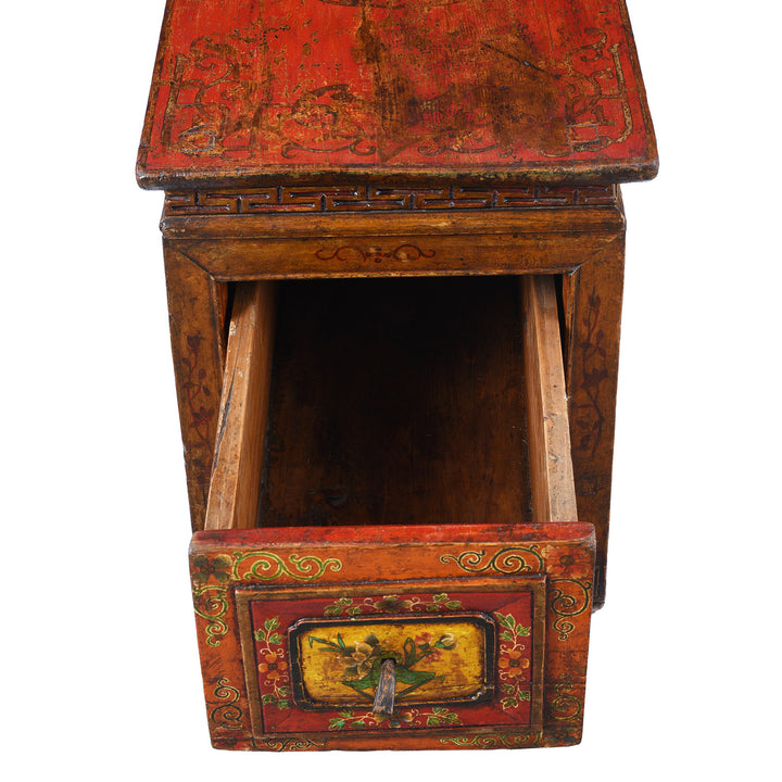 Drawer Detail From Antique Tibetan Painted Choksar Prayer Table | Indigo Antiques