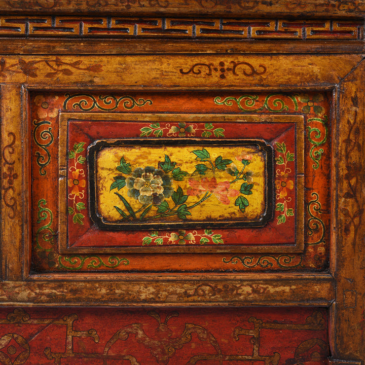 Floral Paintowrk Detail From Antique Tibetan Painted Choksar Prayer Table | Indigo Antiques