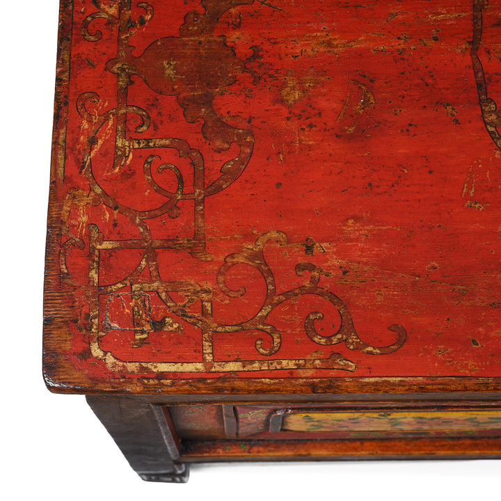 Detail From Top Of Antique Tibetan Painted Choksar Prayer Table | Indigo Antiques