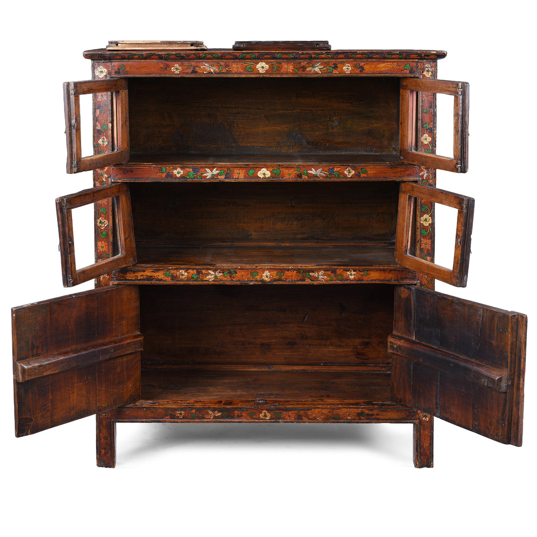 Interior Of Antique Glazed Painted Tibetan Cabinet | Indigo Antiques