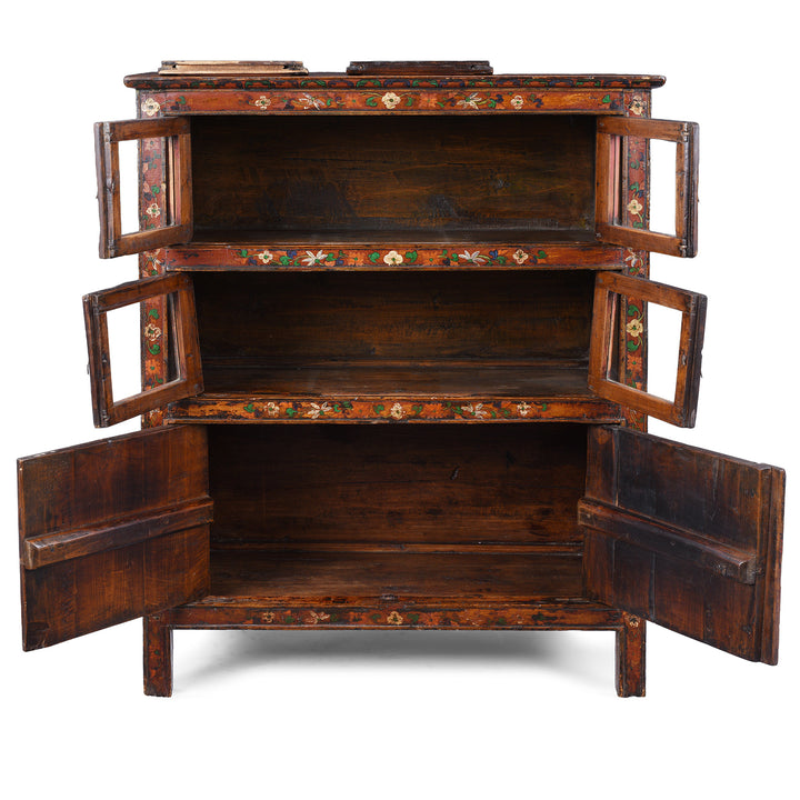 Interior Of Antique Glazed Painted Tibetan Cabinet | Indigo Antiques