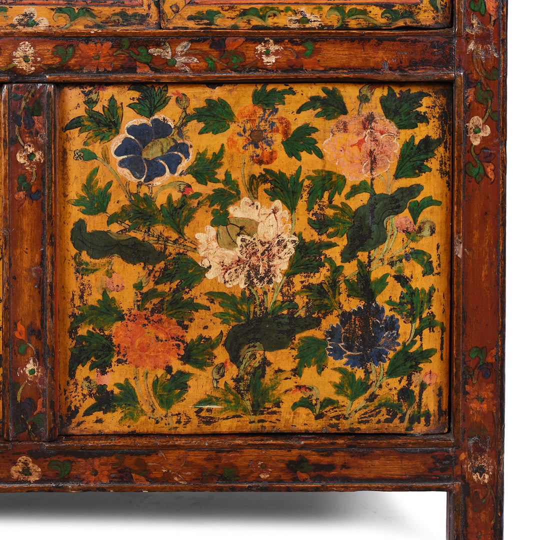 Artwork Detail From Antique Glazed Painted Tibetan Cabinet | Indigo Antiques