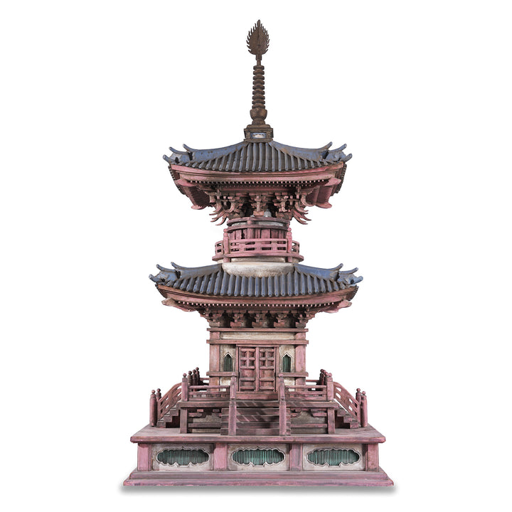 Japanese Meiji Period Tahoto Buddhist Pagoda Architectural Model With Polychrome Painted Wood And Plaster Construction