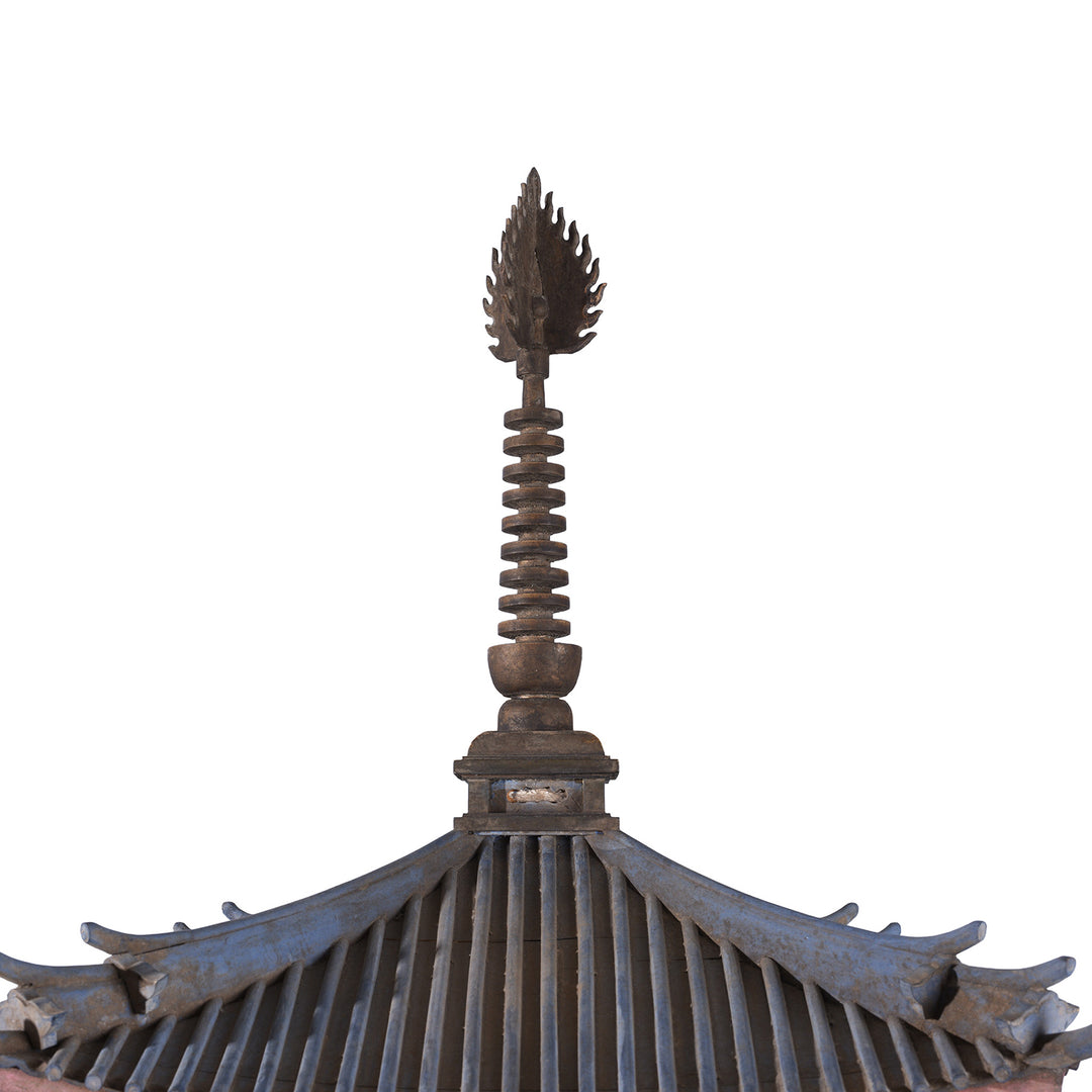 Sacred Flame Detail From Japanese Meiji Period Tahoto Buddhist Pagoda Architectural Model With Polychrome Painted Wood And Plaster Construction