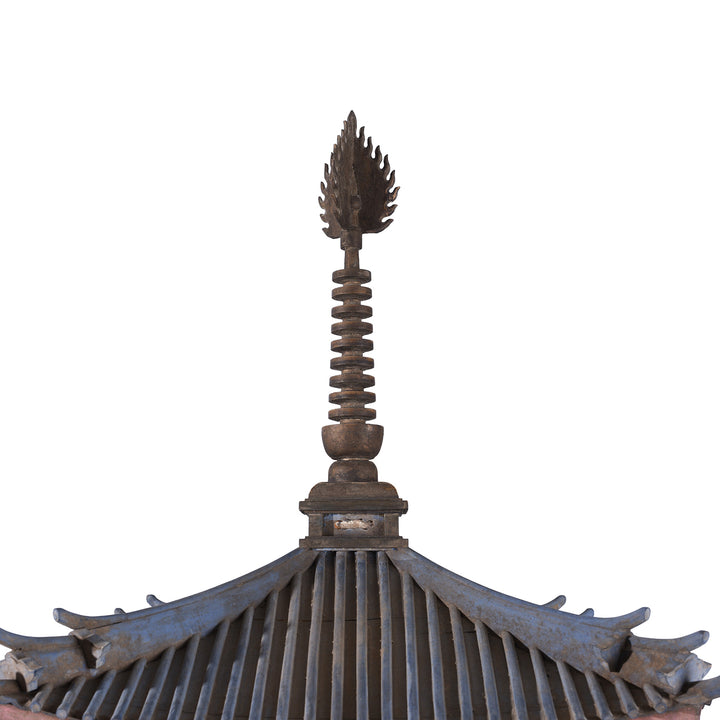 Sacred Flame Detail From Japanese Meiji Period Tahoto Buddhist Pagoda Architectural Model With Polychrome Painted Wood And Plaster Construction