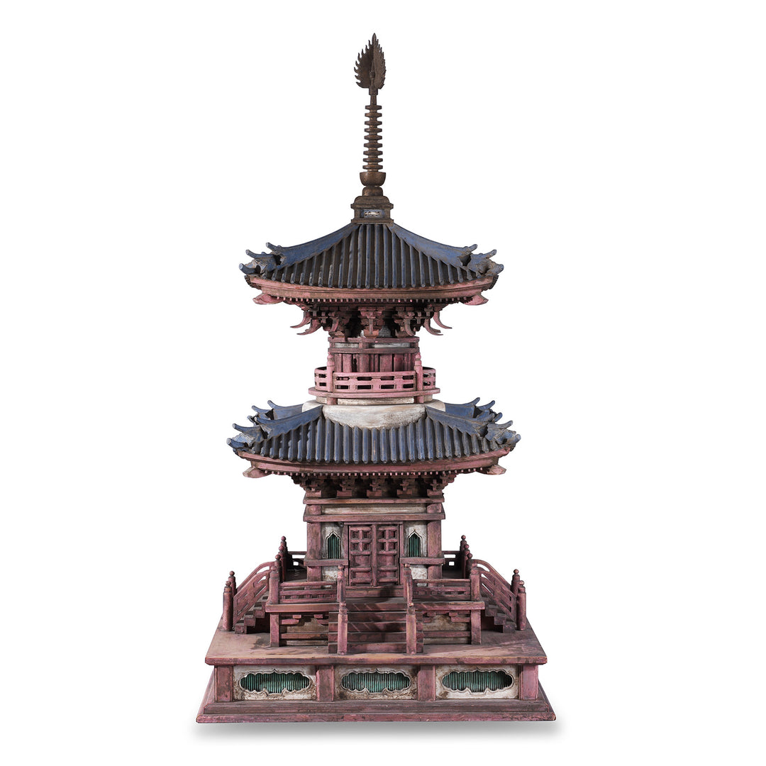 Japanese Meiji Period Tahoto Buddhist Pagoda Architectural Model With Polychrome Painted Wood And Plaster Construction