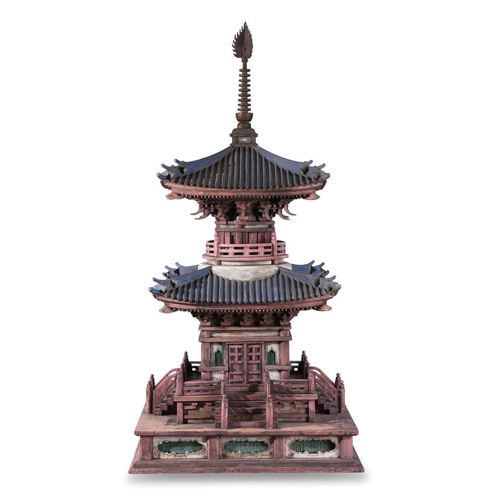 Japanese Meiji Period Tahoto Buddhist Pagoda Architectural Model With Polychrome Painted Wood And Plaster Construction