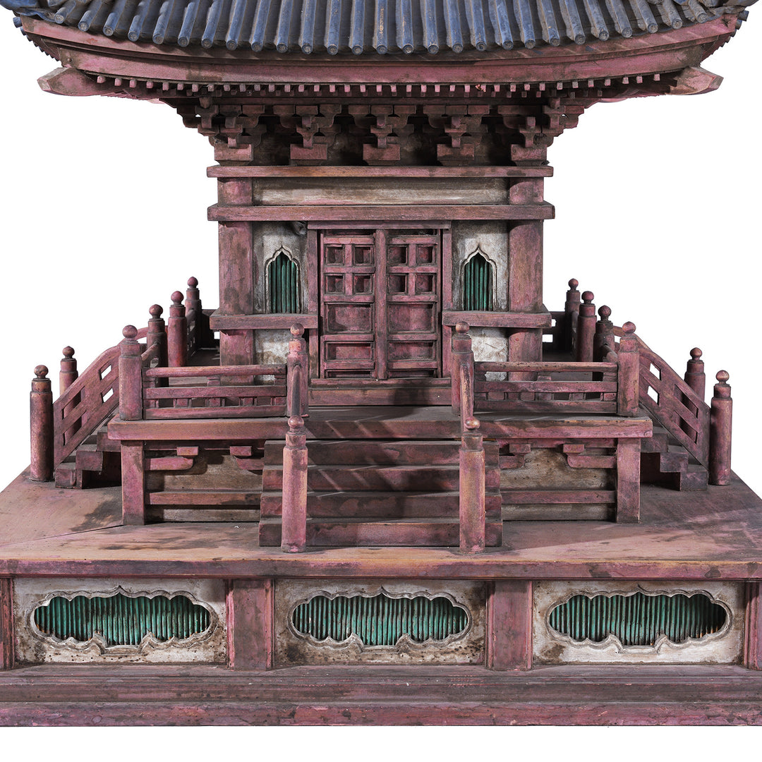 Steps And Doors Detail From Japanese Meiji Period Tahoto Buddhist Pagoda Architectural Model With Polychrome Painted Wood And Plaster Construction