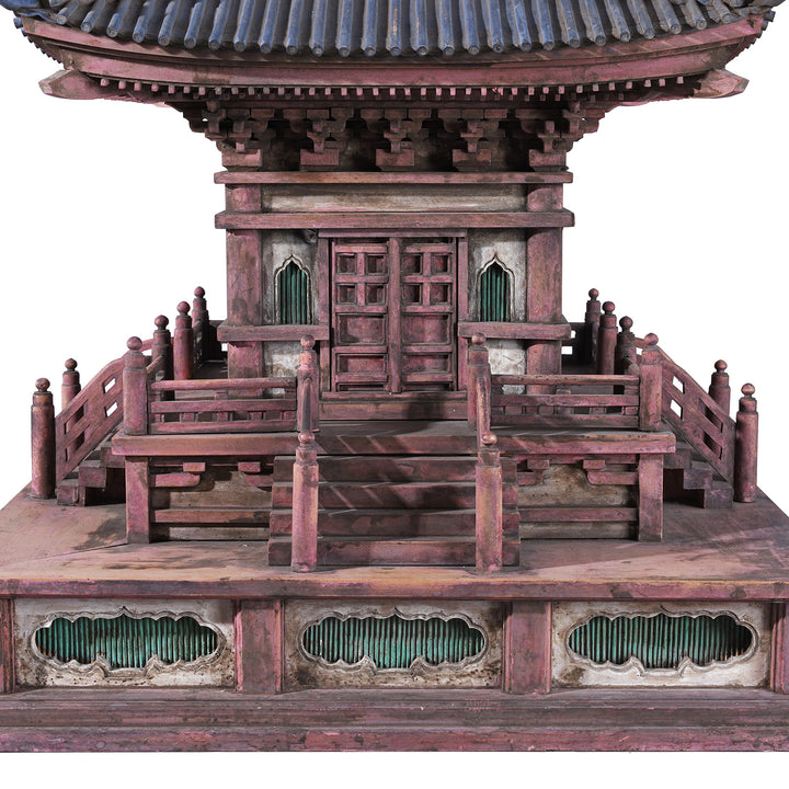 Steps And Doors Detail From Japanese Meiji Period Tahoto Buddhist Pagoda Architectural Model With Polychrome Painted Wood And Plaster Construction