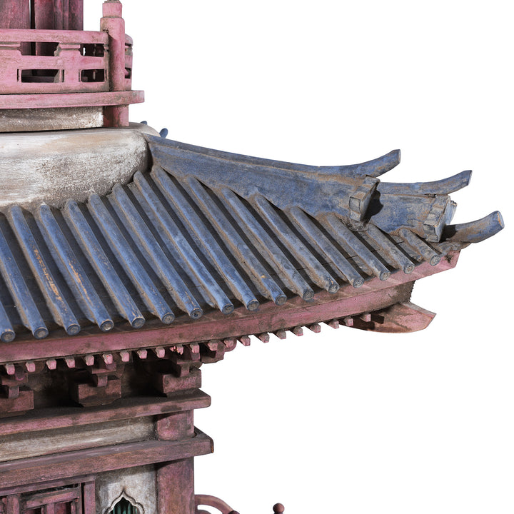 Roof Detail From Japanese Meiji Period Tahoto Buddhist Pagoda Architectural Model With Polychrome Painted Wood And Plaster Construction