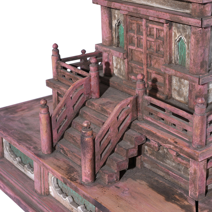 Steps Detail From Japanese Meiji Period Tahoto Buddhist Pagoda Architectural Model With Polychrome Painted Wood And Plaster Construction
