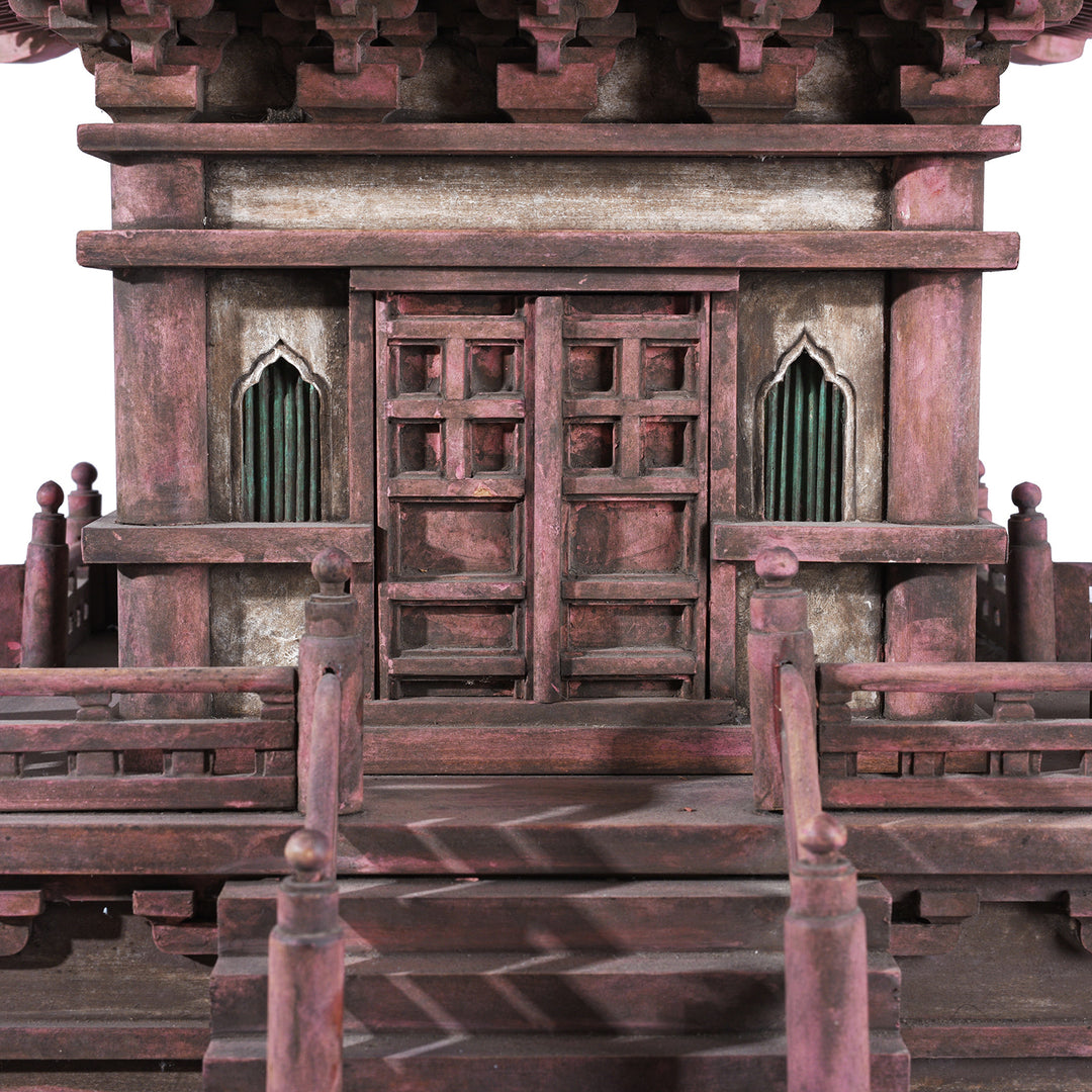 Doors Detail From Japanese Meiji Period Tahoto Buddhist Pagoda Architectural Model With Polychrome Painted Wood And Plaster Construction