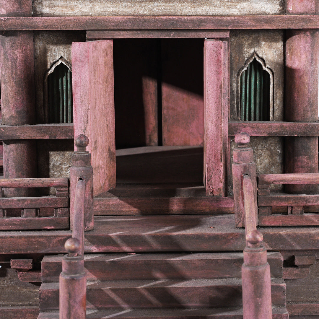 Open Doors Detail From Japanese Meiji Period Tahoto Buddhist Pagoda Architectural Model With Polychrome Painted Wood And Plaster Construction