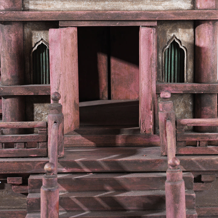 Open Doors Detail From Japanese Meiji Period Tahoto Buddhist Pagoda Architectural Model With Polychrome Painted Wood And Plaster Construction