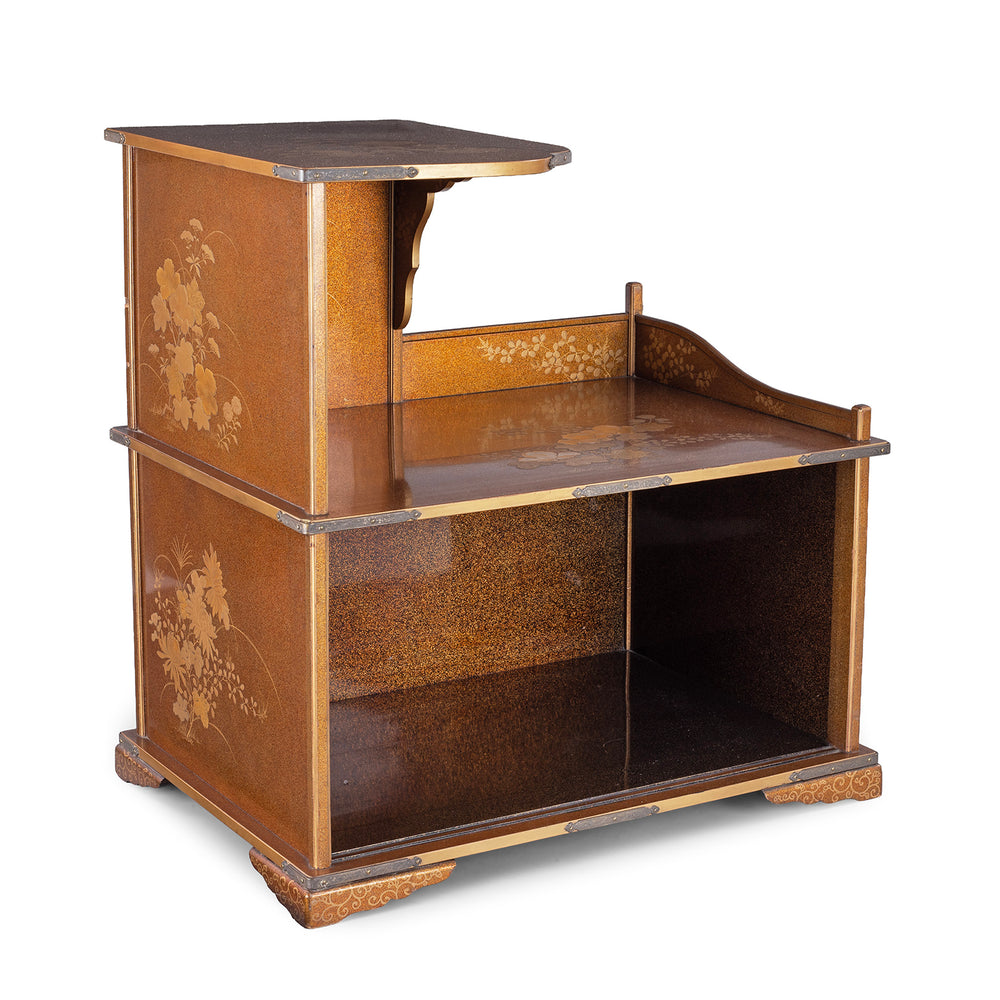 Angled View Of Antique Japanese Lacquer Table Shelf  | Indigo Antiques