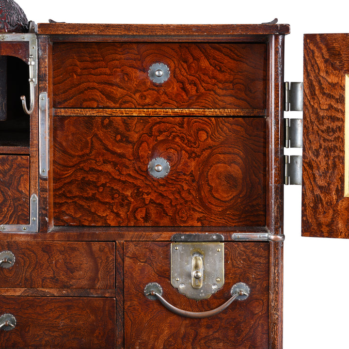 Small Drawers Detail From Antique Japanese Burr Tobacco Stand  | Indigo Antiques