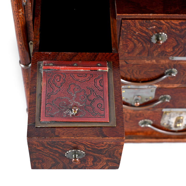 Drawer Cover Detail From Antique Japanese Burr Tobacco Stand  | Indigo Antiques