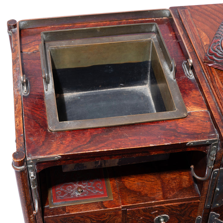 Sunken Well Detail From Antique Japanese Burr Tobacco Stand  | Indigo Antiques