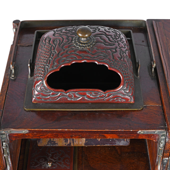 Brazier Cover Detail From Antique Japanese Burr Tobacco Stand  | Indigo Antiques