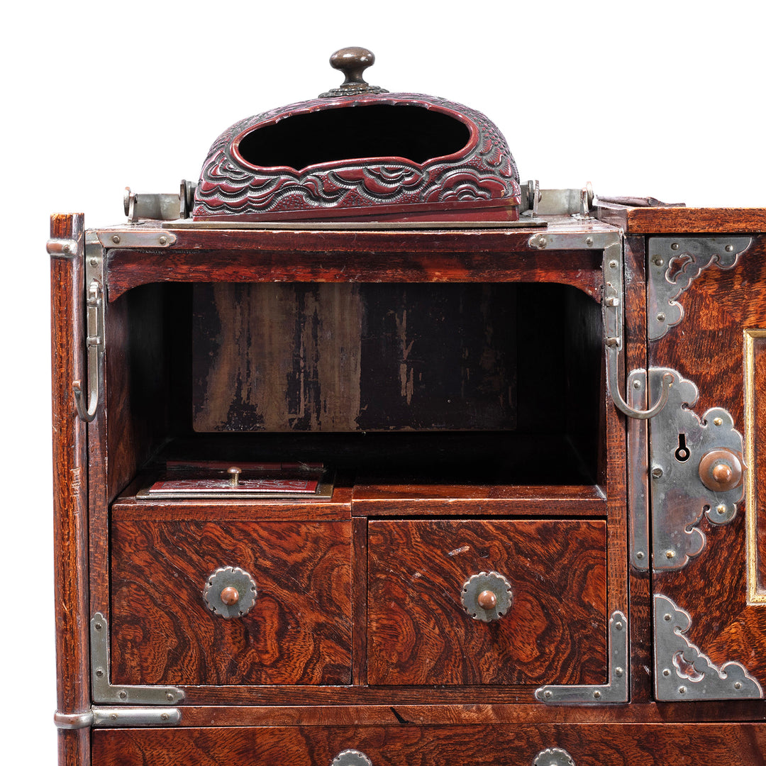 Corner View Of Antique Japanese Burr Tobacco Stand  | Indigo Antiques