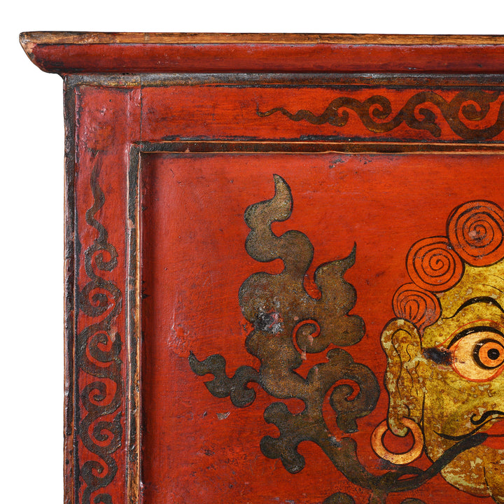Corner Detail From Antique Painted Choksar Prayer Table from Tibet | Indigo Antiques