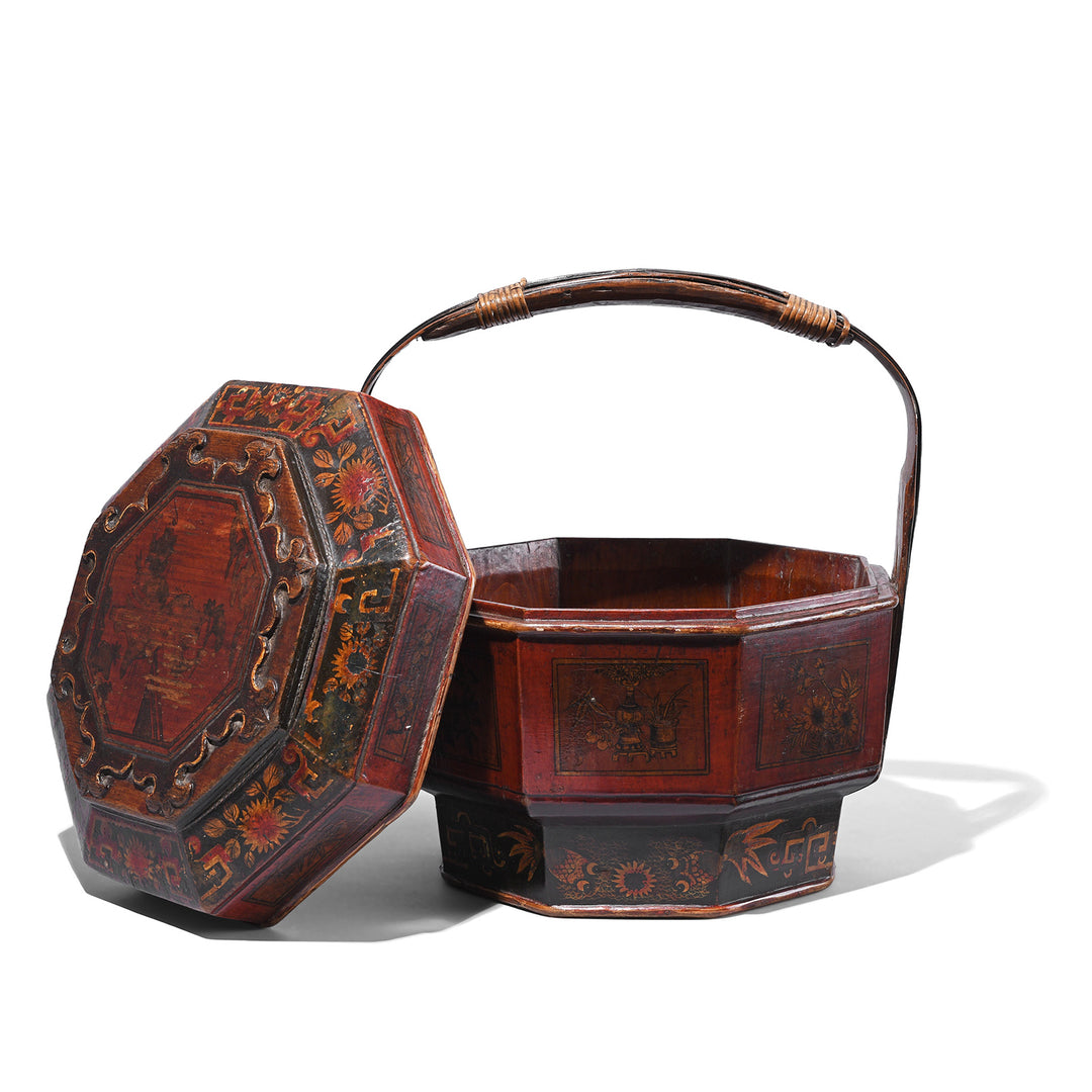 Lid Off View Of Antique Chinese Wedding Basket from South China | Indigo Antiques
