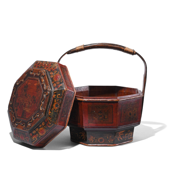 Lid Off View Of Antique Chinese Wedding Basket from South China | Indigo Antiques