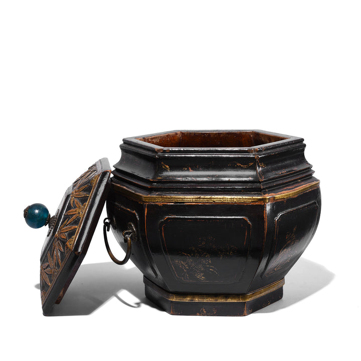 Lid Off View Of Antique Chinese Wedding Basket from South China | Indigo Antiques