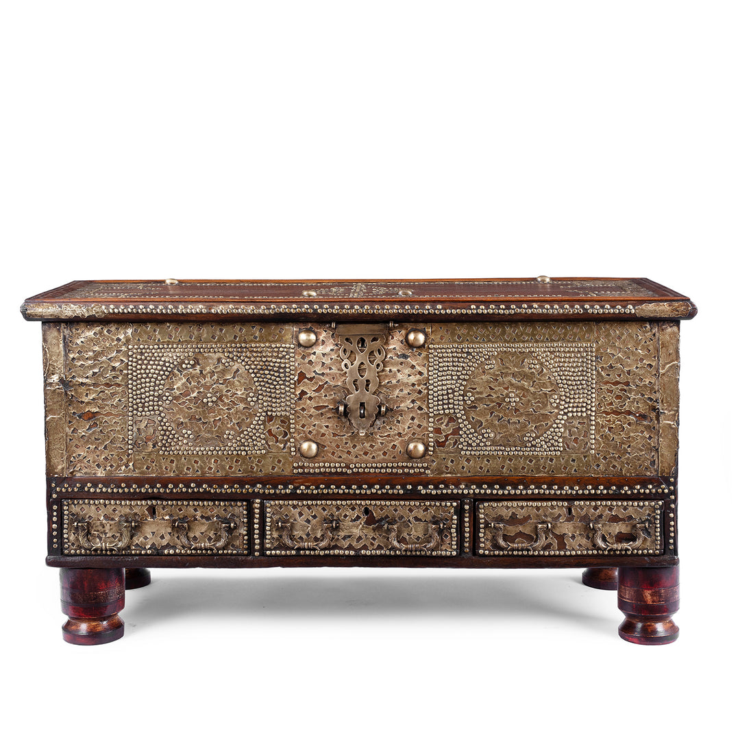 Antique Indian Brass Studded Teak Zanzibar Chest
