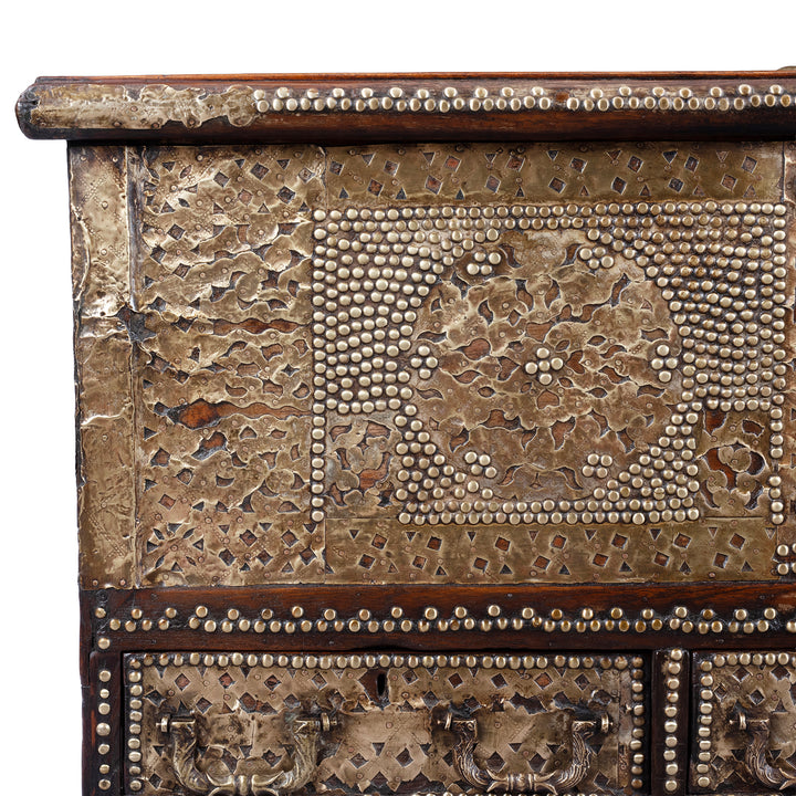 Corner Detail From Antique Indian Brass Studded Teak Zanzibar Chest