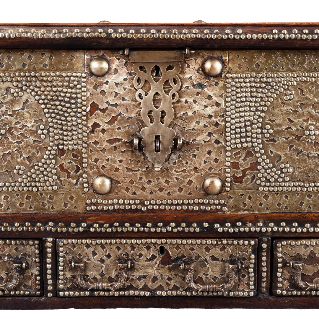 Latch Detail From Antique Indian Brass Studded Teak Zanzibar Chest