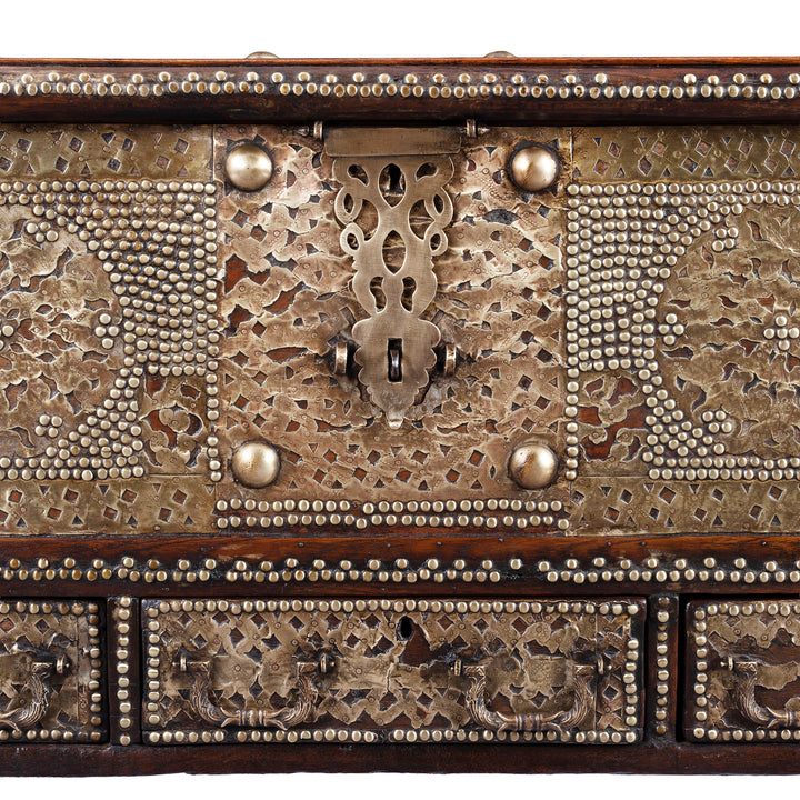 Latch Detail From Antique Indian Brass Studded Teak Zanzibar Chest