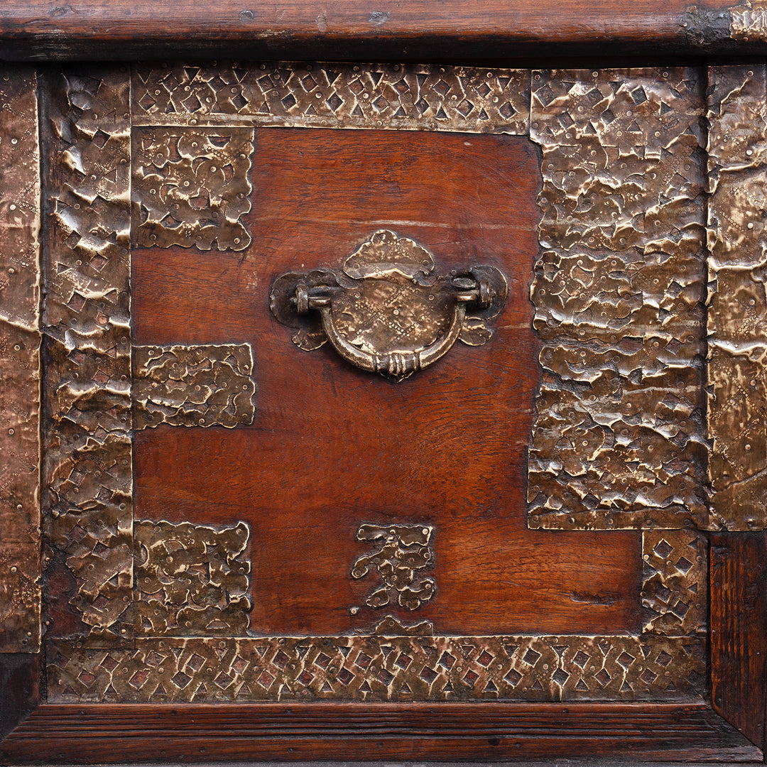 Handle Detail From Antique Indian Brass Studded Teak Zanzibar Chest