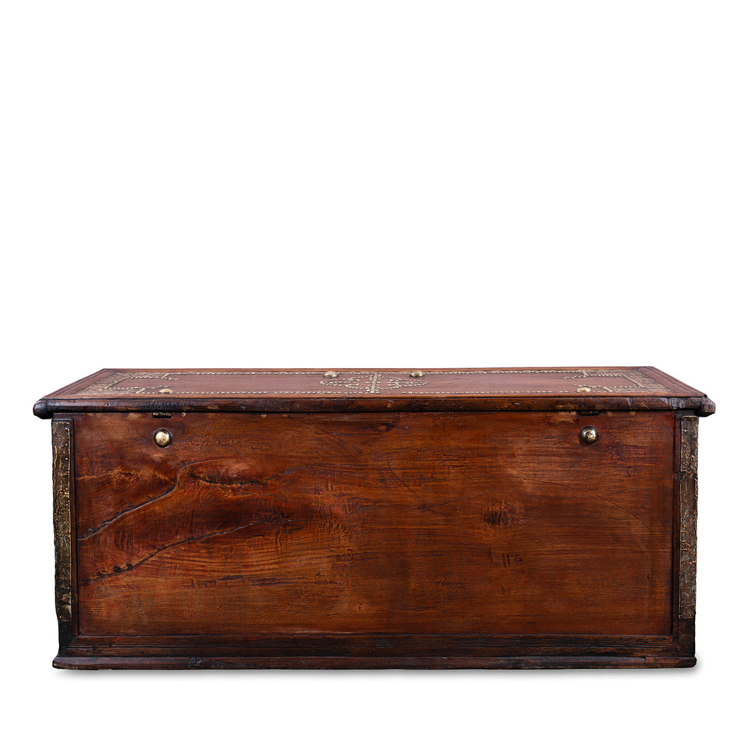 Back Of Antique Indian Brass Studded Teak Zanzibar Chest